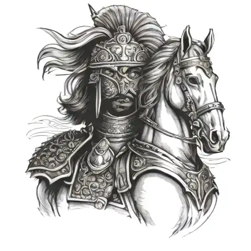 A detailed portrait of Maharana Pratap in armor tattoo design idea