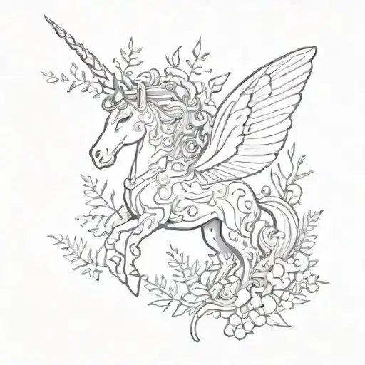 unicorn butterfly dark forest tattoo design idea