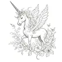 unicorn butterfly dark forest tattoo design idea