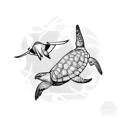 turtle and eagle ray swimming together tattoo design idea