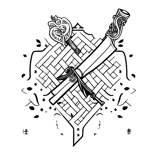 broken heart falling birds music notes sword tattoo design idea