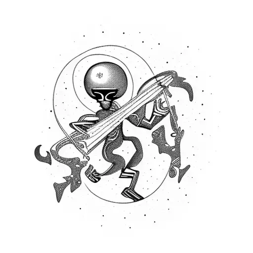 A spiritual alien playing the drums in a celestial rock concert tattoo design idea