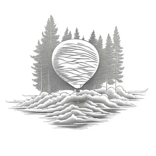 forest of trees balloon in background tattoo design idea