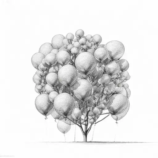 shaded trees red flowers balloon in background  tattoo design idea
