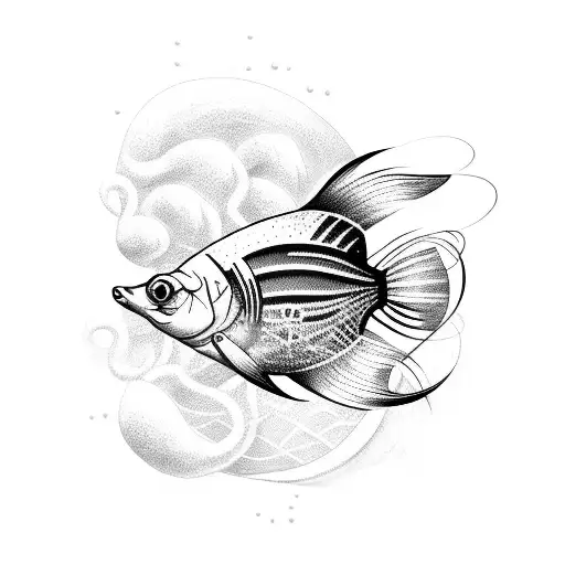 a black cyber fish on a web tattoo design idea