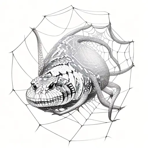 a cyber blackfish on a spiderweb made of python code tattoo design idea