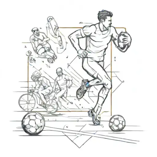 Combine elements of a football field and a triathlon course into a cohesive tattoo design tattoo design idea