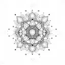 Dotwork mandala with tiny flowers and daughter's birthdate tattoo design idea