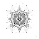 Dotwork mandala with tiny flowers and daughter's birthdate tattoo design idea