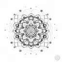 Dotwork mandala with tiny flowers and daughter's birthdate tattoo design idea