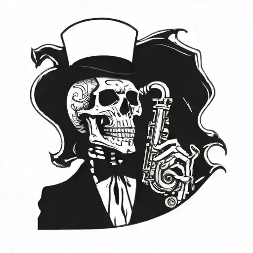 skeleton in a top hat playing the saxophone tattoo design idea