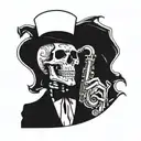 skeleton in a top hat playing the saxophone tattoo design idea