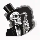 skeleton in a top hat playing the saxophone tattoo design idea