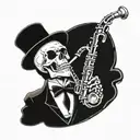 skeleton in a top hat playing the saxophone tattoo design idea