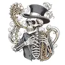 skeleton in a top hat playing the saxophone tattoo design idea