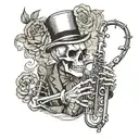 skeleton in a top hat playing the saxophone tattoo design idea