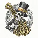 skeleton in a top hat playing the saxophone tattoo design idea