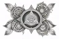 chakras, hamsa hand, all seeing eye, higher Consciousness tattoo design idea