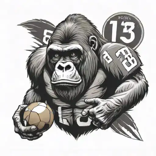 A majestic gorilla wearing a football jersey with the number 13, symbolizing strength and passion for the sport tattoo design idea