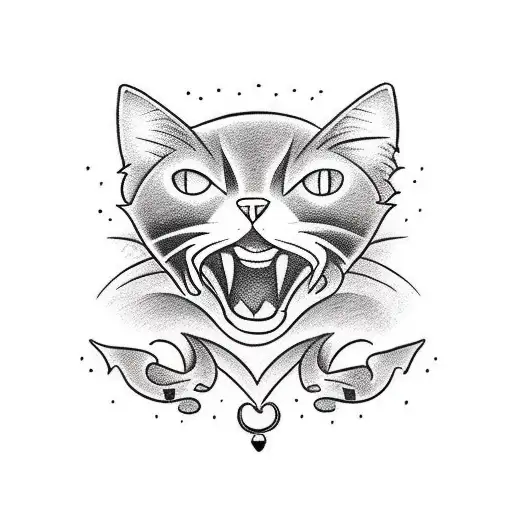 black cat head no colour tattoo design idea