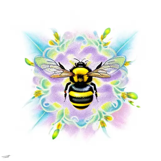 bumble bee with honey comb floral tattoo design idea