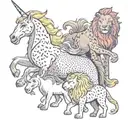 a unicorn and a dragon and a lion and leopard  tattoo design idea