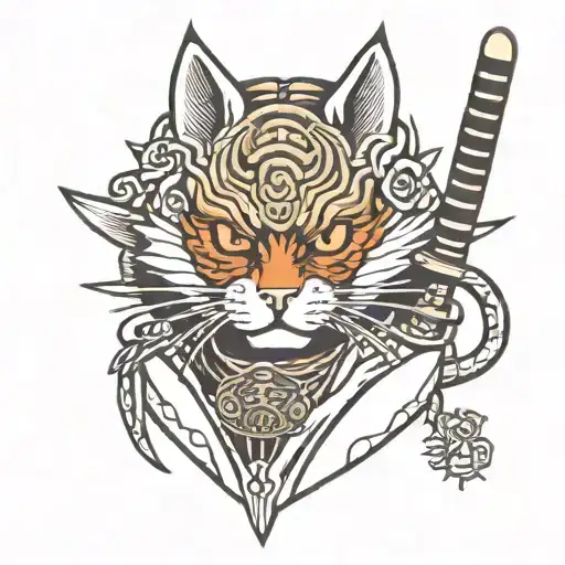samurai cat tattoo design idea