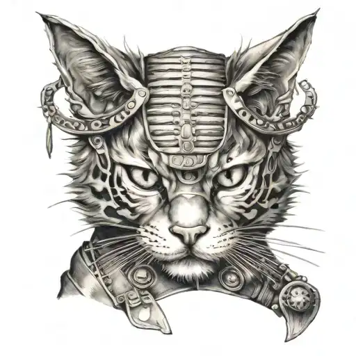 samurai cat tattoo design idea