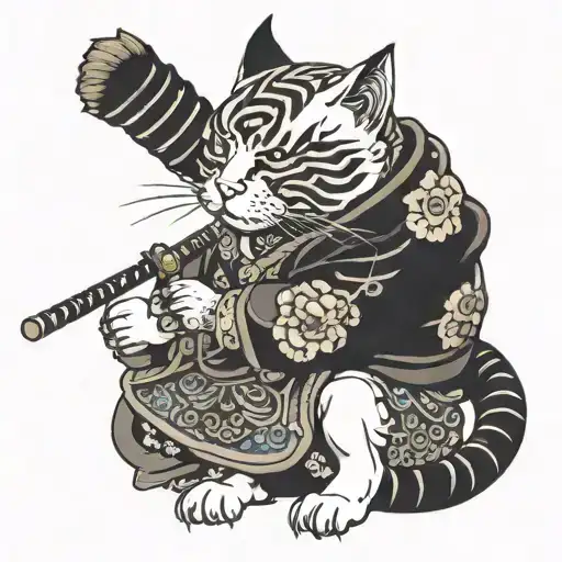 samurai cat tattoo design idea
