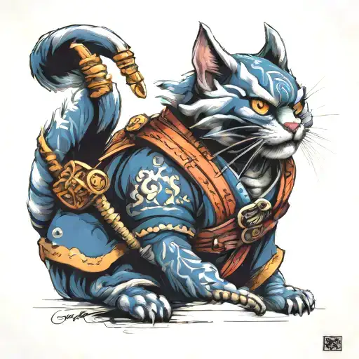 samurai cat tattoo design idea