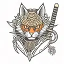 samurai cat tattoo design idea