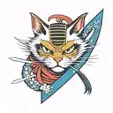 samurai cat tattoo design idea
