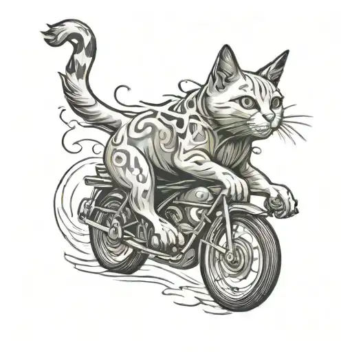 Ghost cat riding tattoo design idea