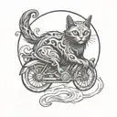Ghost cat riding tattoo design idea