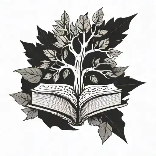 A tattoo of a tree with branches shaped like pencils, with leaves made up of small books, symbolizing growth and knowledge for your son tattoo design idea
