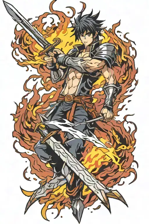 sword on fire and lightning tattoo design idea