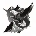 A majestic eagle soaring over a mountain range, symbolizing freedom and strength tattoo design idea