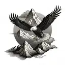 A majestic eagle soaring over a mountain range, symbolizing freedom and strength tattoo design idea