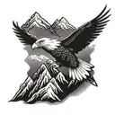 A majestic eagle soaring over a mountain range, symbolizing freedom and strength tattoo design idea