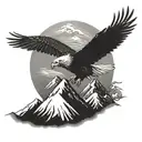A majestic eagle soaring over a mountain range, symbolizing freedom and strength tattoo design idea
