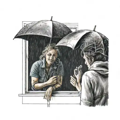 inside with my mom watching the rain framed tattoo design idea