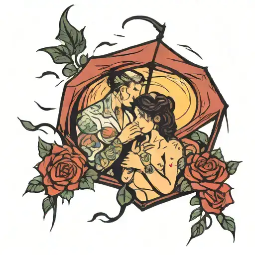 inside with my mom watching the rain framed tattoo design idea