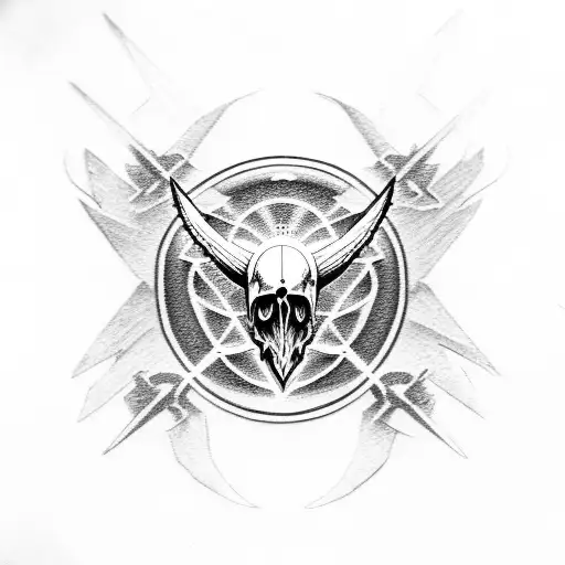 A dotwork representation of a jet aircraft with an eagle skull emerging from the exhaust tattoo design idea