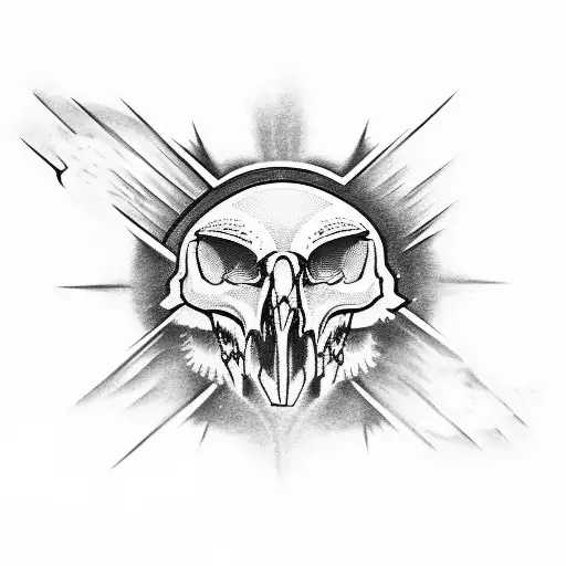 An intricately detailed jet engine with an eagle skull incorporated tattoo design idea