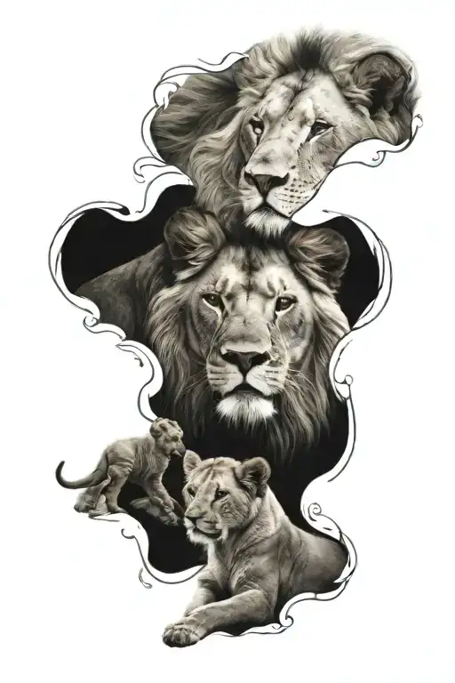mom lion with 2 baby lions tattoo design idea
