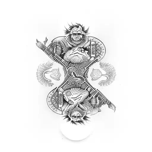Joker playing card with yin yang koi fish tattoo design idea
