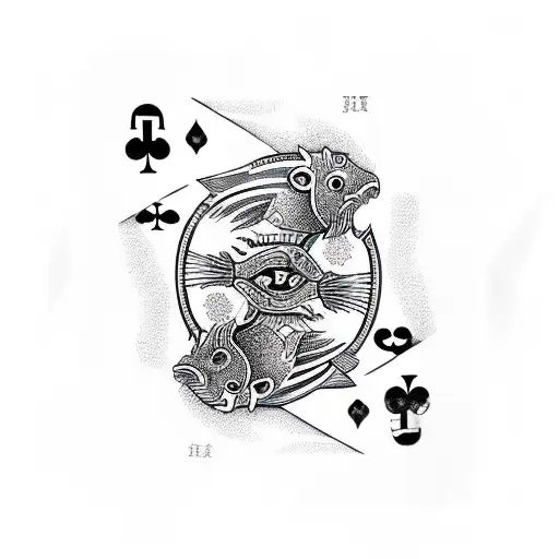 Joker playing card with yin yang koi fish tattoo design idea