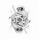 Joker playing card with yin yang koi fish tattoo design idea