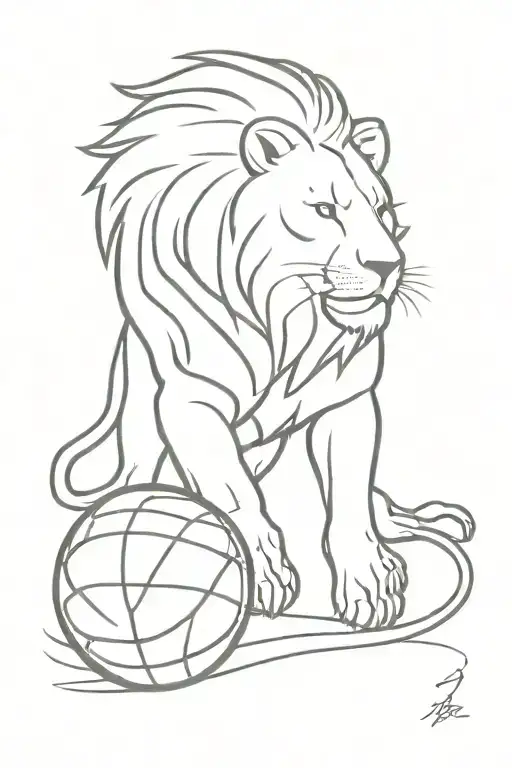 lion, basketball and 2004 birth date tattoo tattoo design idea