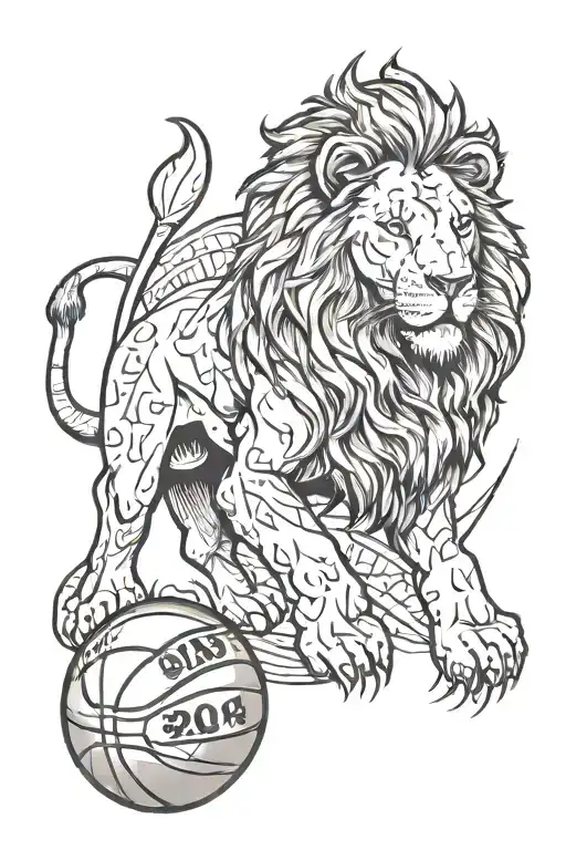 lion, basketball and 2004 birth date tattoo tattoo design idea